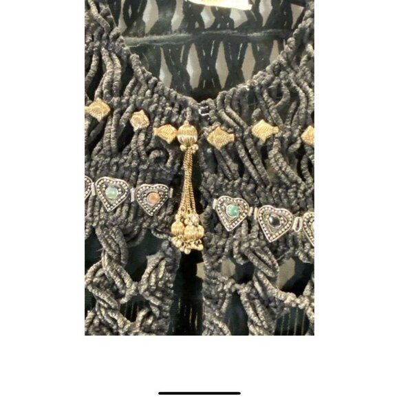 Sandy Starkman Vtg 1980s 80s Women’s Black Knitted & Embellished Jacket, Size L - Picture 5 of 6